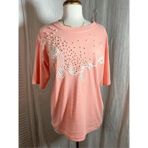 Vanna White by R&K Original Blouse Size S Women’s Vintage Pale Pink Pearl Top